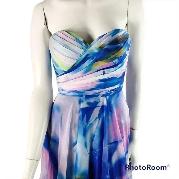 La Femme Size 00 Multi-Color Floral Chiffon Formal Gown Pockets Prom Wedding NEW - Picture 4 of 11